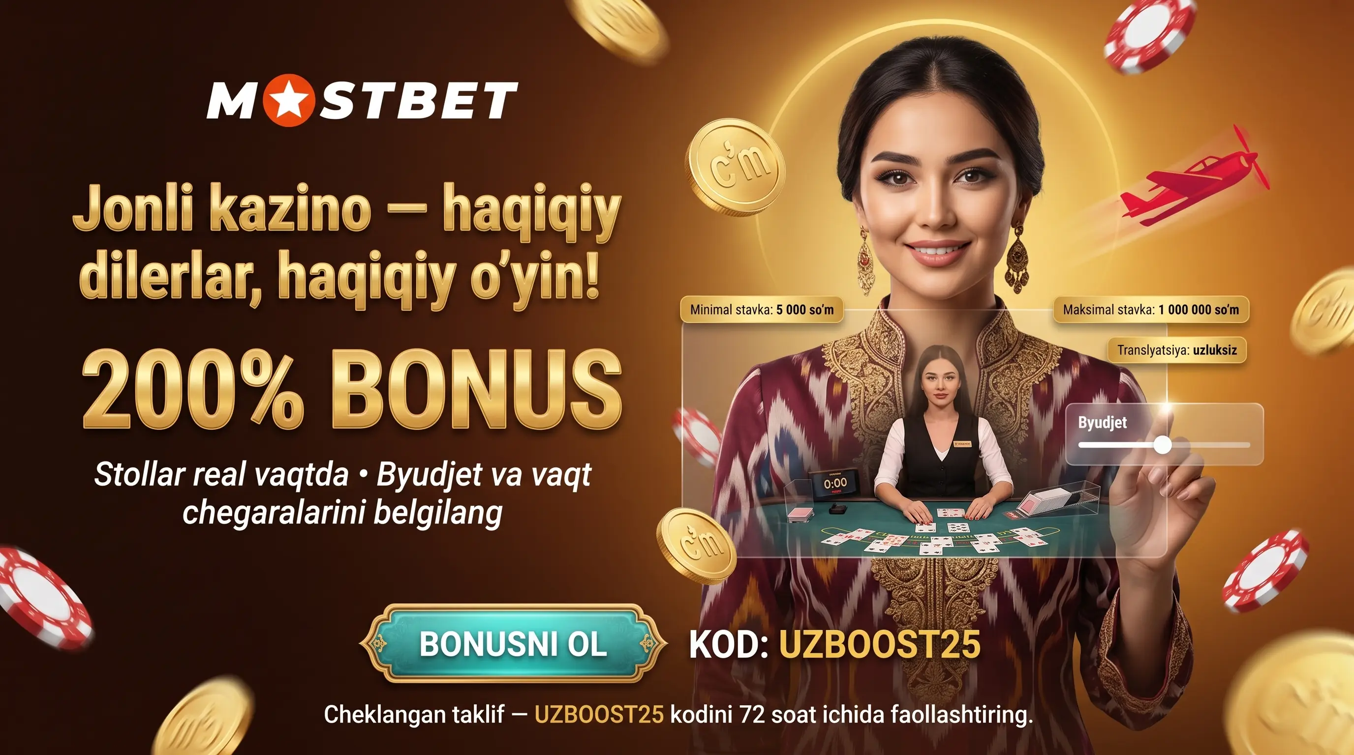 Mostbet kazino jonli stollar va dilerlar