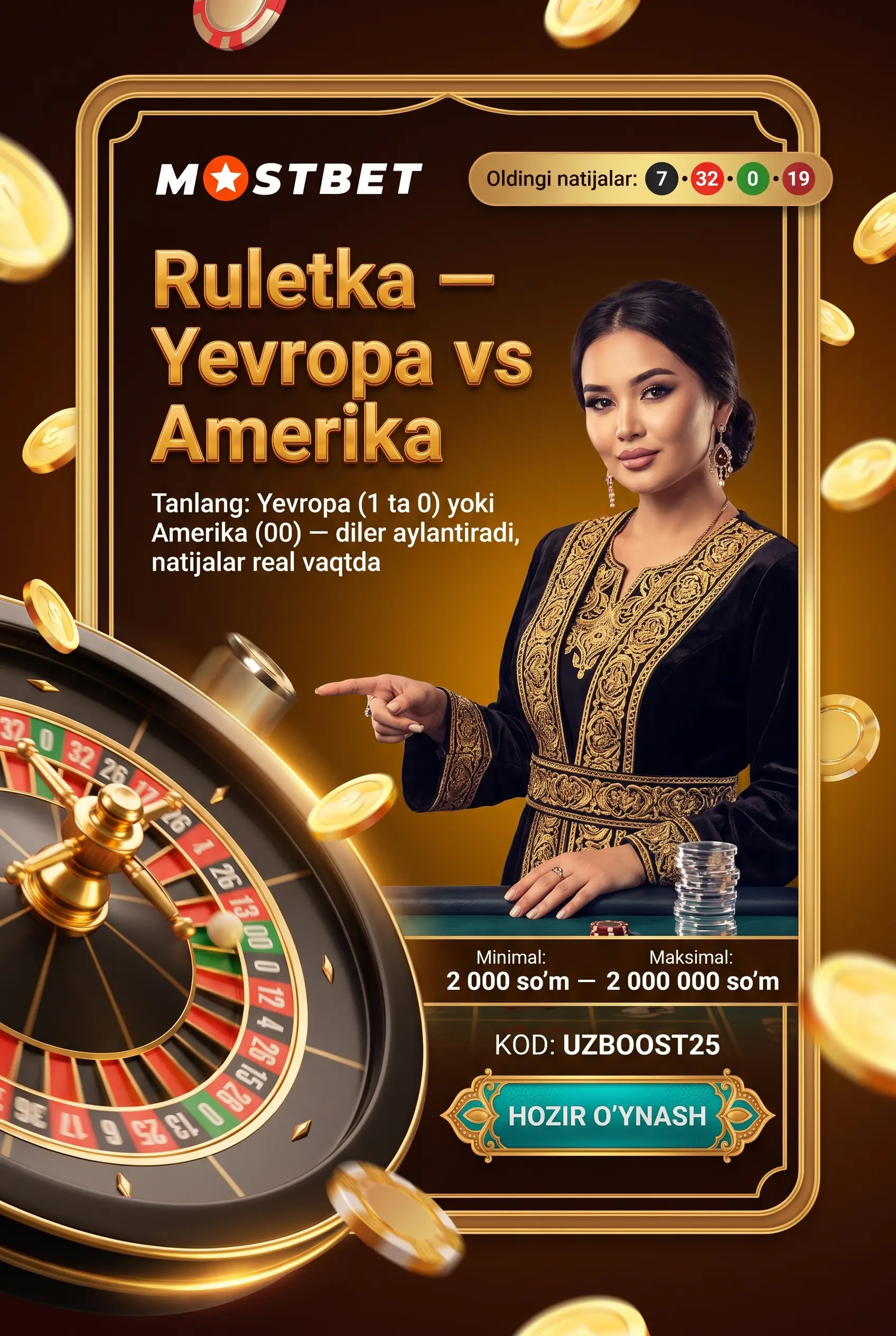Mostbet ruletka variantlari